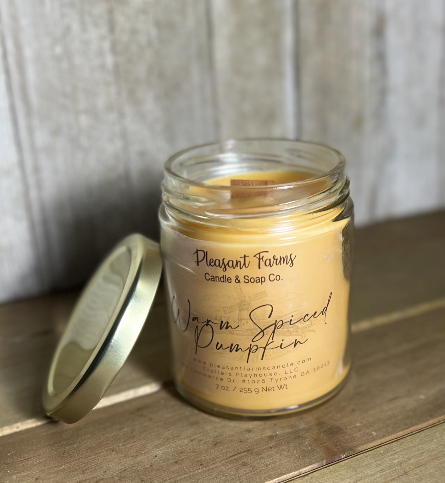 Warmed Spiced Pumpkin Wood Wick Candle Pleasant Run Farms Candle Co